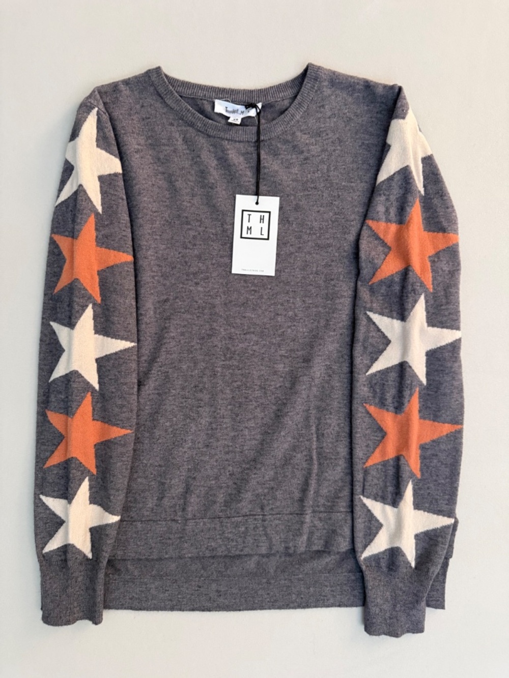 NWT THML Gray Star Intarsia Crewneck Sweater XS